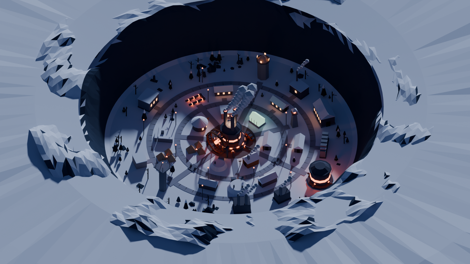 The frozen town gathered around its glowing generator